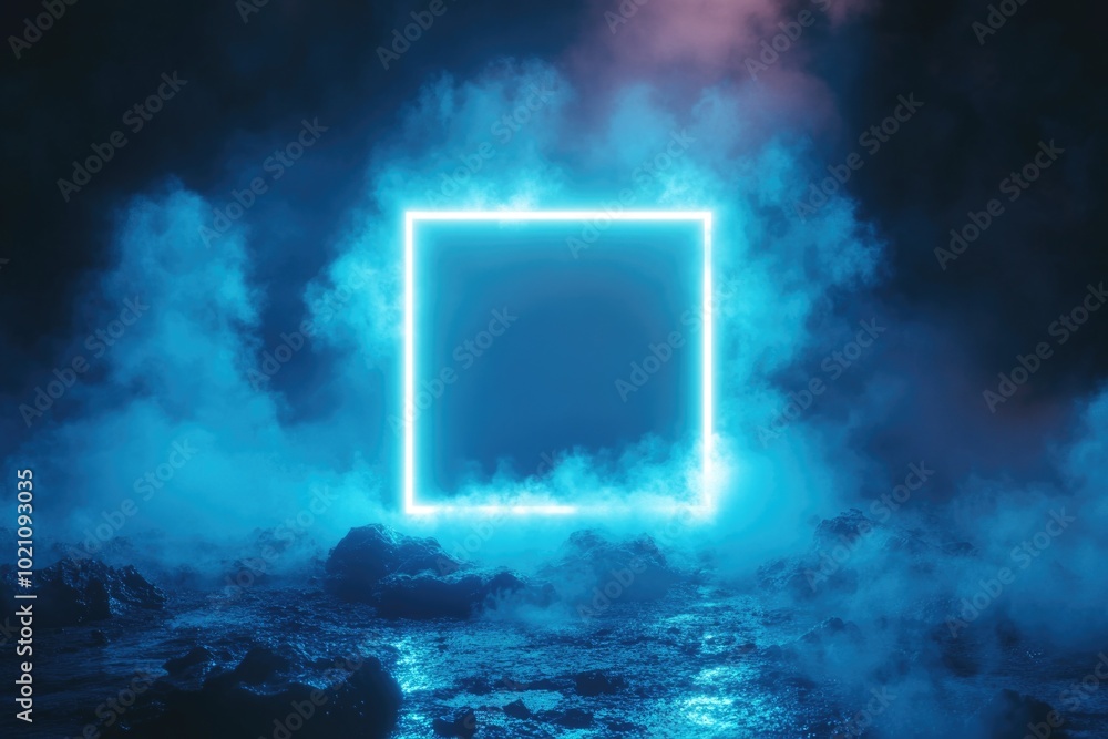 Poster a blue square floating on the surface of calm water, perfect for use in illustrations and designs