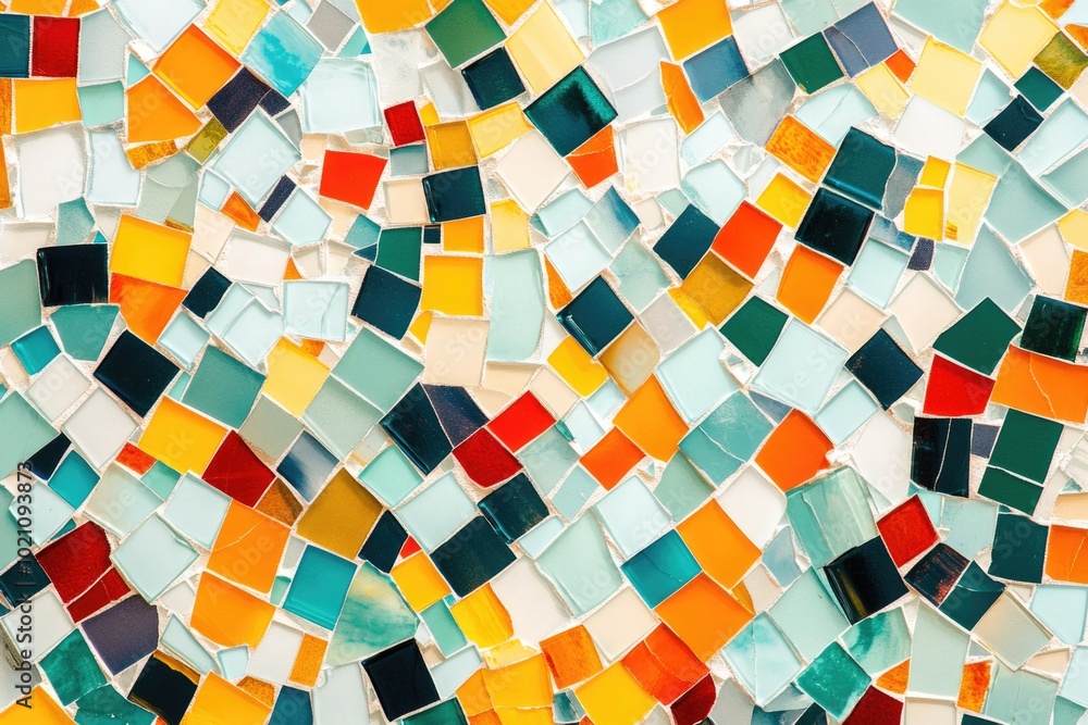 Aufkleber A close-up view of a colorful mosaic tile wall with intricate details and patterns