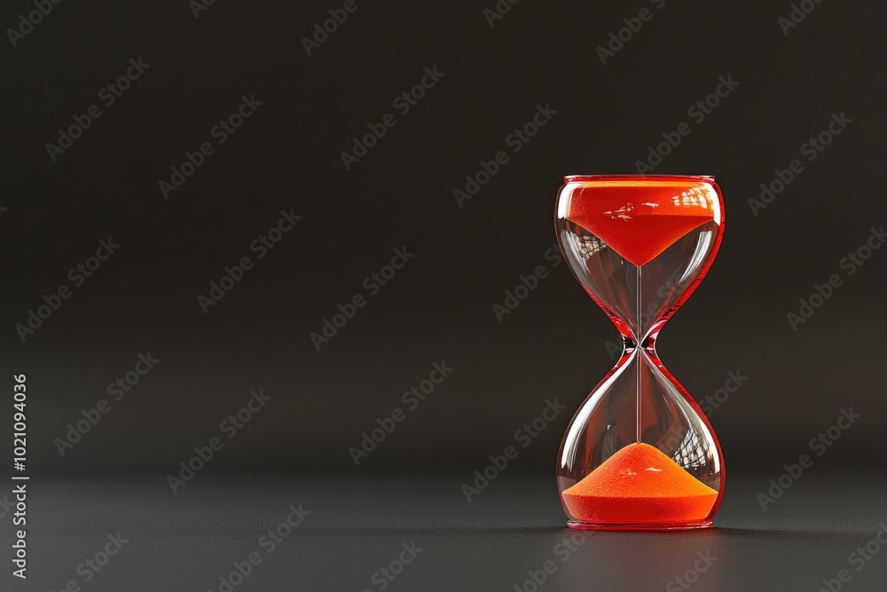 Poster a single red hourglass sits on top of a table, ready to measure time