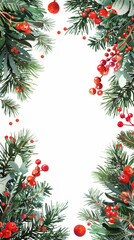 Christmas fir branch frame with holly berries, perfect for winter holiday card decoration,Genraratd By Ai
