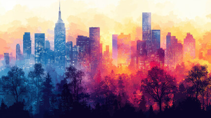 Fototapeta premium Flat vector illustration of a city landscape