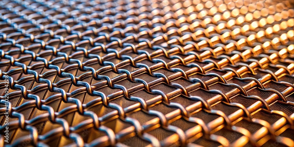 Aufkleber a close-up perspective of a woven metal mesh with a warm, golden hue, highlighting the intricate pat