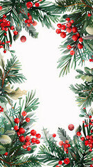 Christmas fir branch frame with holly berries, perfect for winter holiday card decoration,Genraratd By Ai
