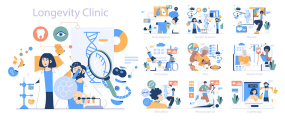 Longevity Clinic. Flat Vector Illustration