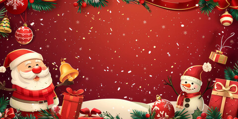 Smiling Santa Claus and a friendly snowman pose against a festive Christmas background,Generated By Ai
