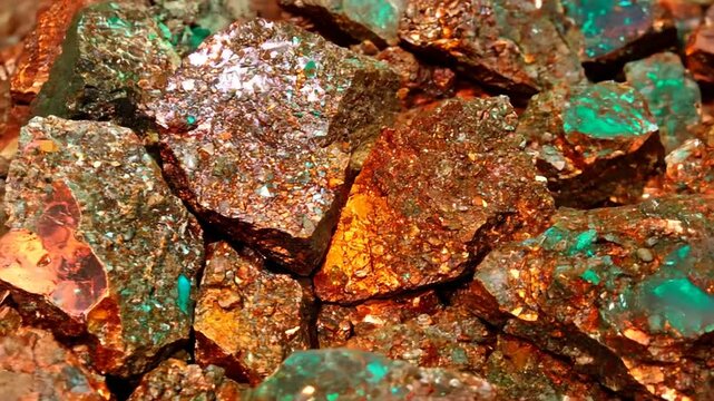 pile of mined copper ore,  zoom in. 4K

