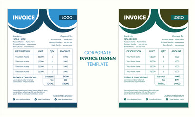 Creative modern business invoice design template with multiple color variation 