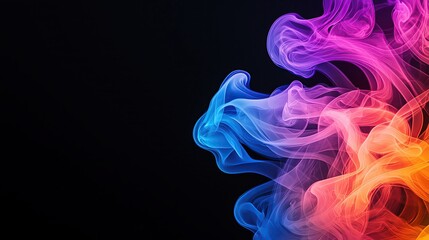 Obraz premium Isolated image of smoke in vibrant colors, twisting and intertwining against a black background, conceptual and abstract in its form