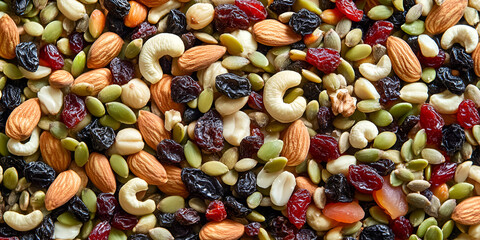 Assorted Nuts and Dried Fruits on Rustic Background