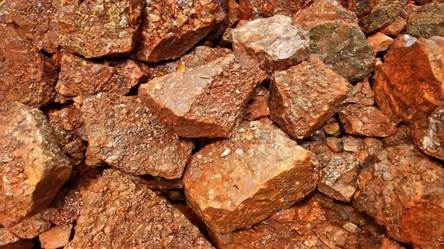 pile of mined copper ore,  zoom in. 4K

