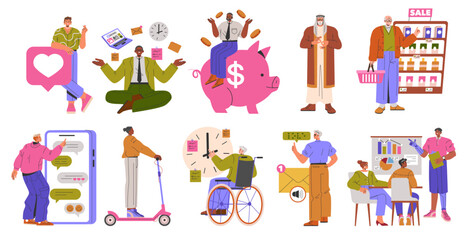 Diversity Businessman Set. Flat Vector Illustration