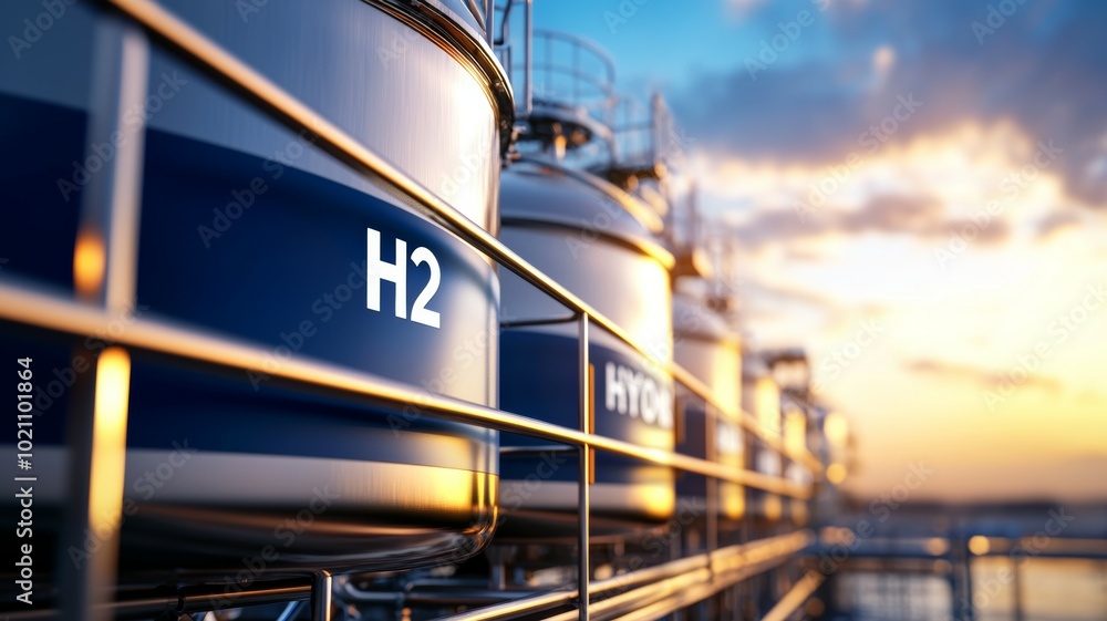 Poster a row of tanks with the letters h2 on them