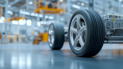 Fototapeta premium A tire is shown in a factory setting