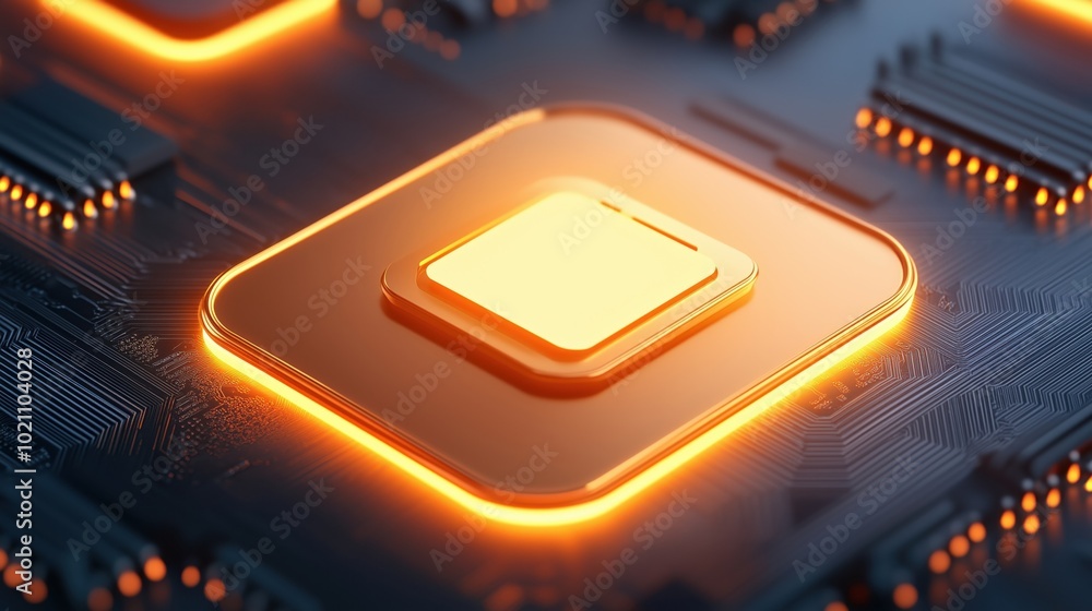 Aufkleber futuristic processor with glowing edges on a circuit board, showcasing innovation.