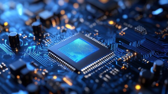 Close-up of a microchip on a circuit board.