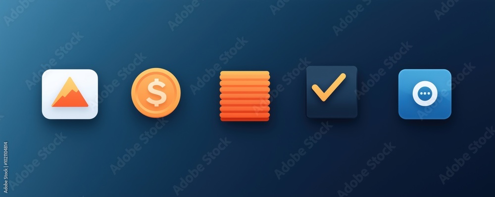 Poster modern icons representing various digital concepts on a dark background.
