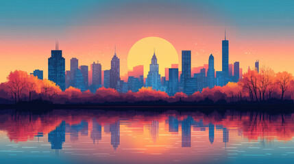Obraz premium Flat vector illustration of a city landscape