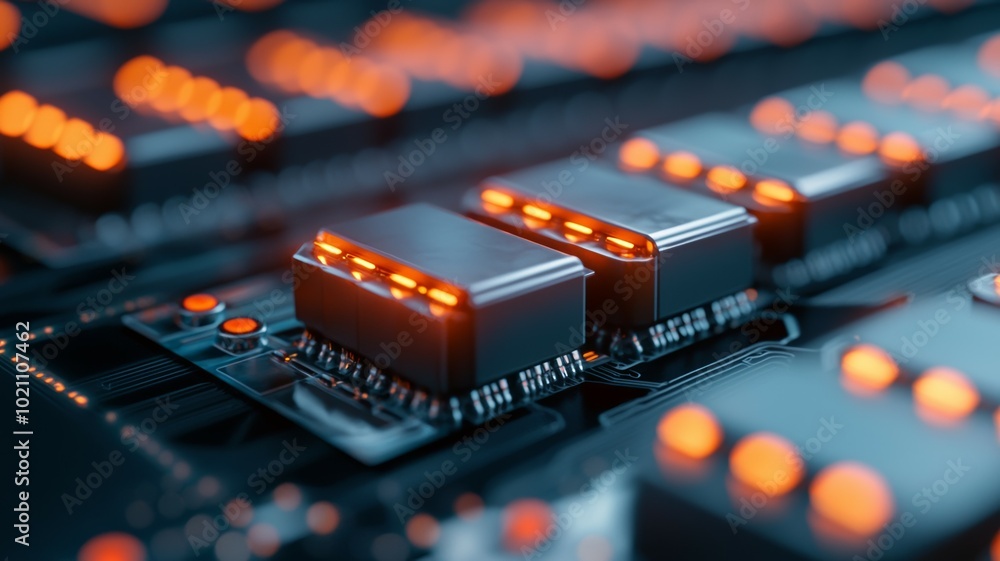 Poster a close up of a computer chip with many small lights on it