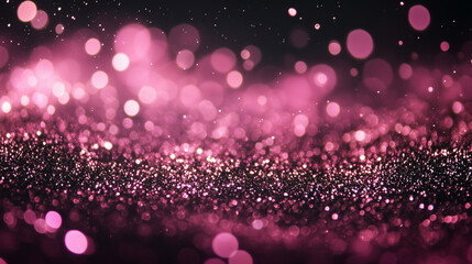 Sparkling pink glitter on a black background with a confetti effect. Abstract background. Glitter