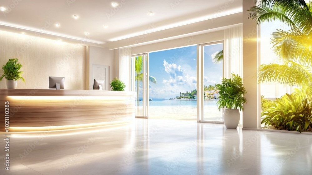 Aufkleber a large open lobby with a view of the ocean
