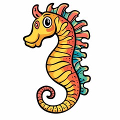 Fototapeta premium A colorful cartoon seahorse with a playful expression and vibrant colors.