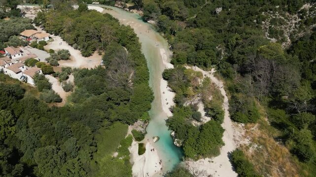 Aerial view of Acheron river and mountains in Greece
