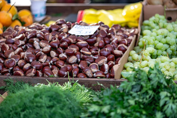 Fresh vegetables displayed on a farmer's market counter