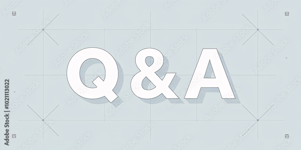 Aufkleber q&a letters in a technical blueprint layout with subtle grid lines and arrows. minimalist and geomet