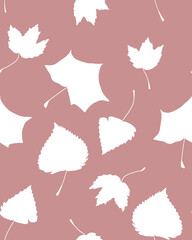 Pink Autumn Seamless Pattern with Leaves 