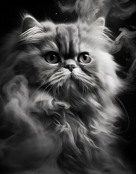 Persian cat, digital smoke art