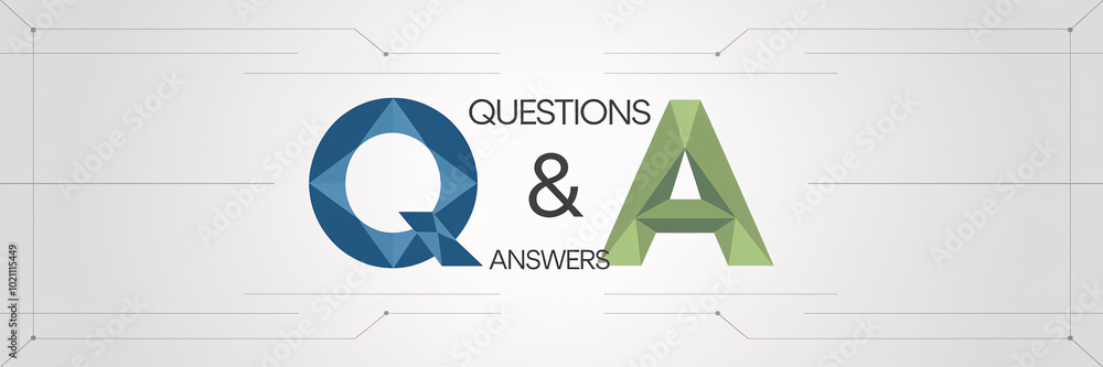 Poster 3d geometric q&a letters in blue and green with 