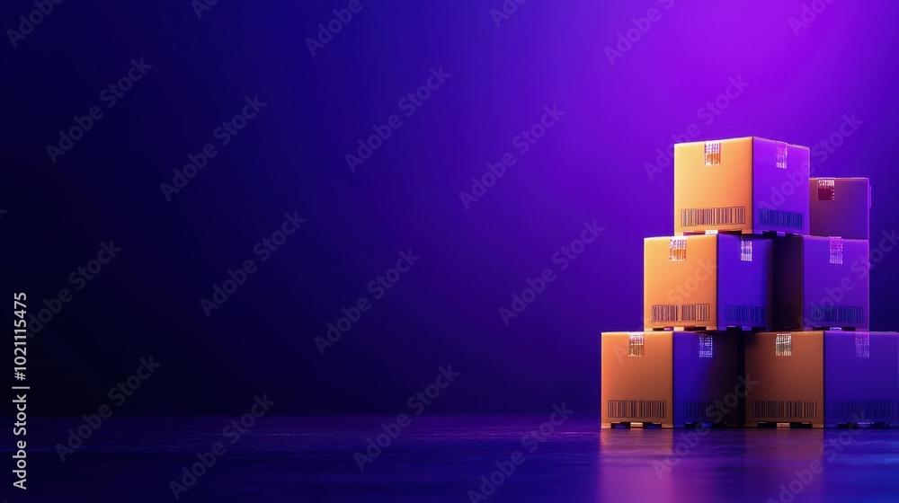 Poster stacked cardboard boxes on colorful background