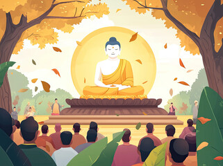 Buddha teaching to the crowd