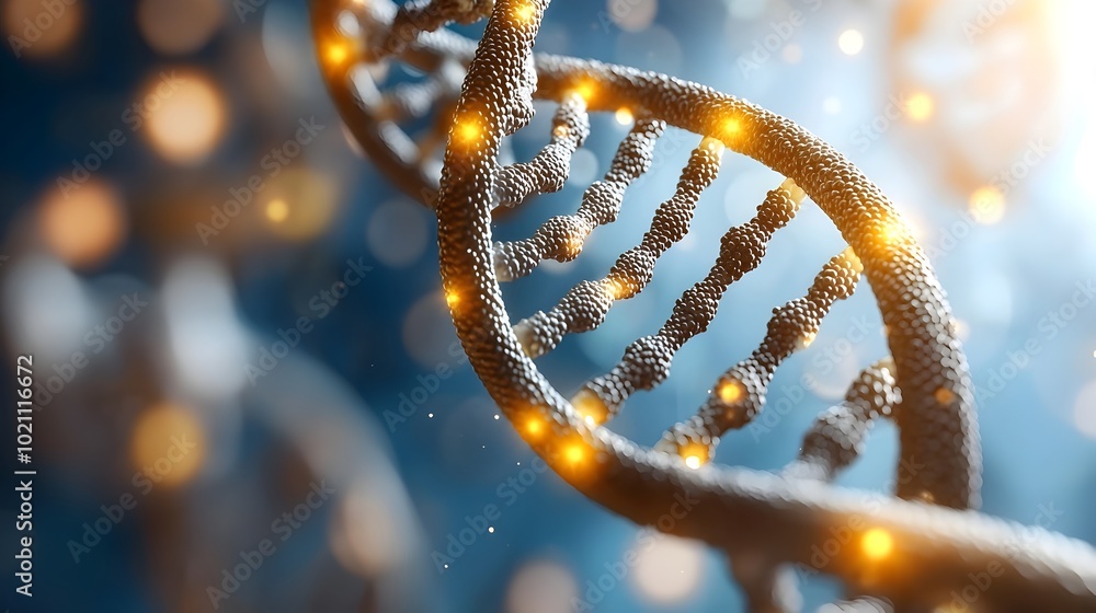 Poster Luminous DNA Helix Captivating Microscopic Organic Structures in Glowing Abstract Expressionist Biomechanic Tableau  Spiraling strands of DNA forming an intricate helix pattern