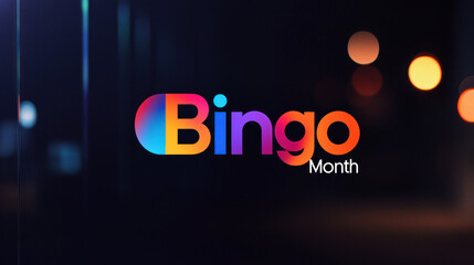 Vibrant Bingo Month celebration logo against nighttime bokeh background