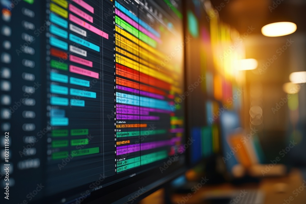 Poster Colorful data analysis display on monitors