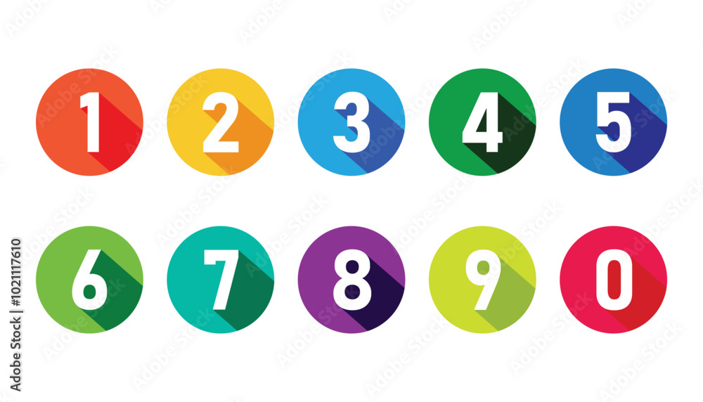 Fototapete number set from zero to nine on colorful circle with shadow. colorful circles and numbers. numbers s