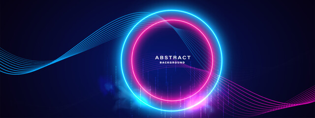 Blue technology background with motion neon light lines Vector illustration