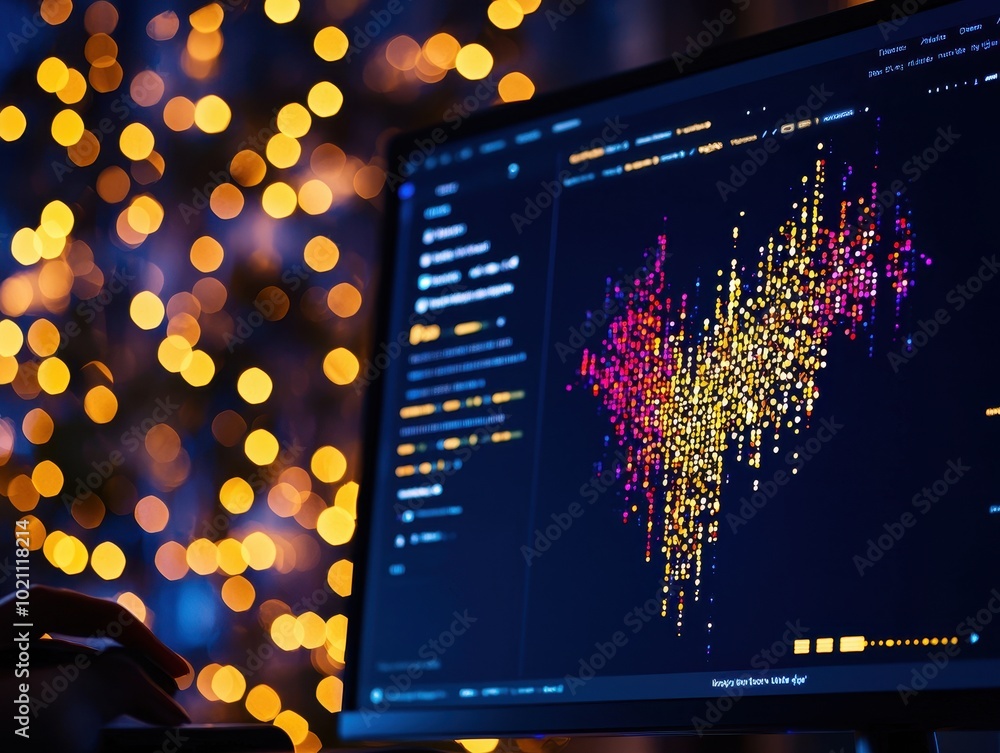 Fototapete data analysis on computer screen, illuminated background