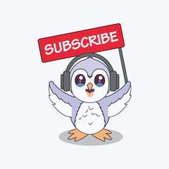 Cute Owl Mascot with Subscribe Flag for Your Channel
