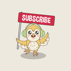 Cute Owl Mascot with Subscribe Flag for Your Channel