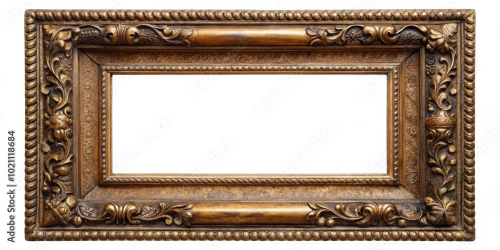 Poster ornate golden frame with intricate carvings and a blank canvas