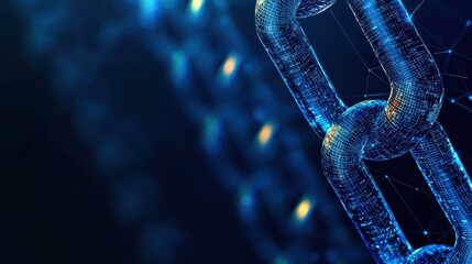 Digital chain linked in blue light.