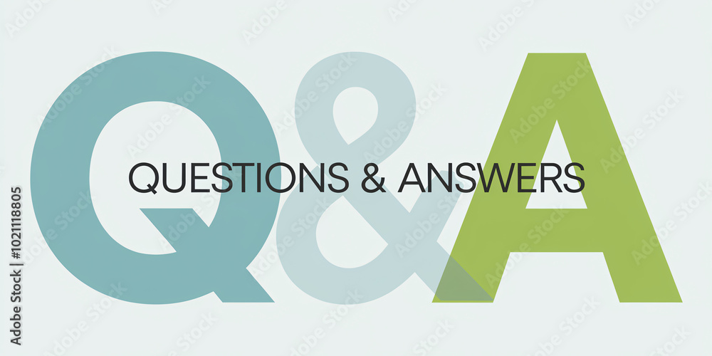 Poster oversized translucent q&a letters in green and blue with 