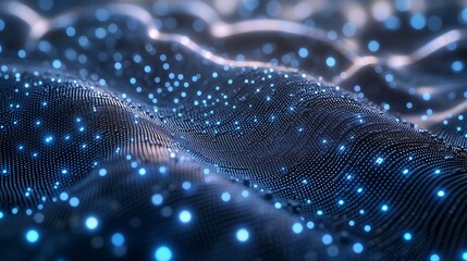 Flowing Digital Landscape of Blue Light Nodes. Generative AI