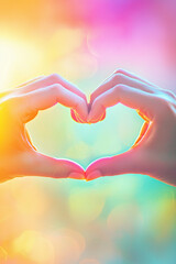 Fototapeta premium Female Hands Forming a Heart in a Colorful Background