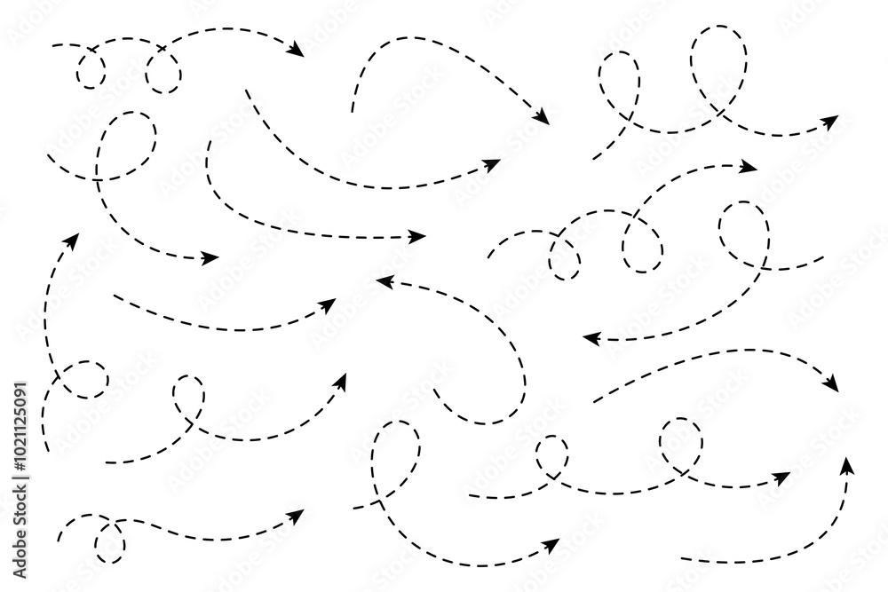 Poster curved dotted arrow. zigzag arrow stripes design with dotted lines.