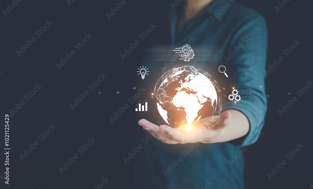 Aufkleber ai, artificial intelligence technology for business connection and cyberspace communication network.