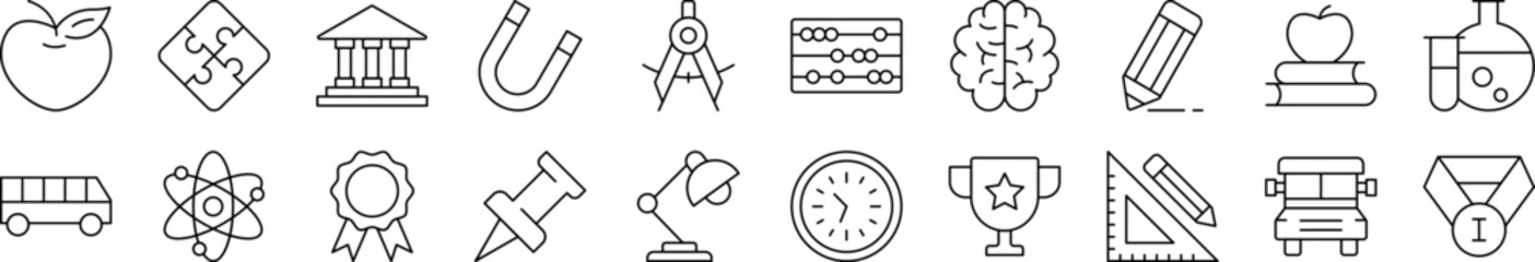 School, College, University Outline Icon Collection. Editable Stroke. Perfect for Infographics, Articles, Books, Flyers, Banners