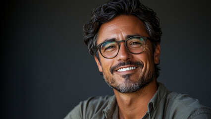 Obraz premium Latino Hispanic Man Historian - man, portrait, smiling, glasses, casual, medium hair, confident, happiness, lifestyle, adult, male, young adult, close-up, positive expression